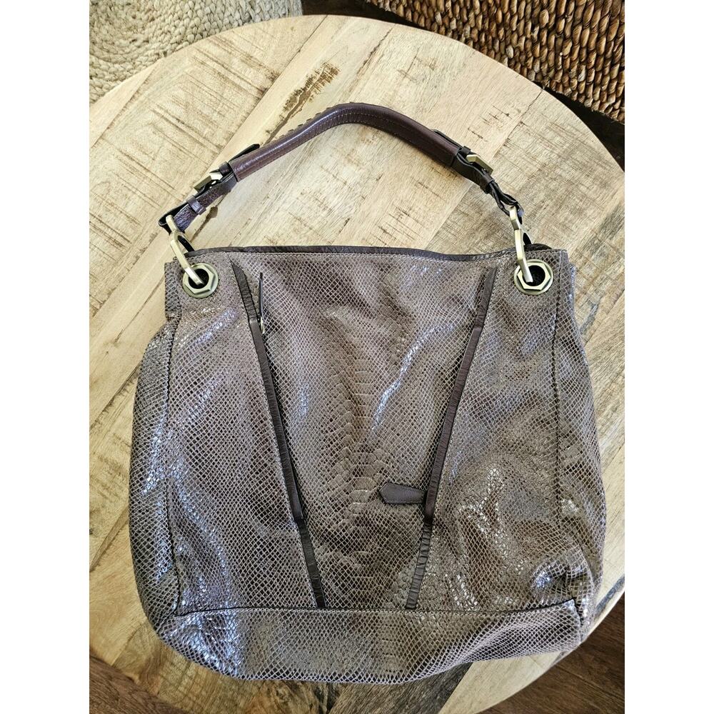 OrYany Brown Large Reptile Embossed Shoulder Bag Pockets Hobo Bohemian - Picture 7 of 15
